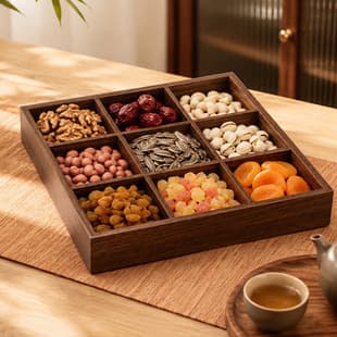 Nine Grid Storage Wooden Box Wooden Box with Lid Wedding Candy Dried Fruit Nut Storage Box Wooden Frame Wholesale
