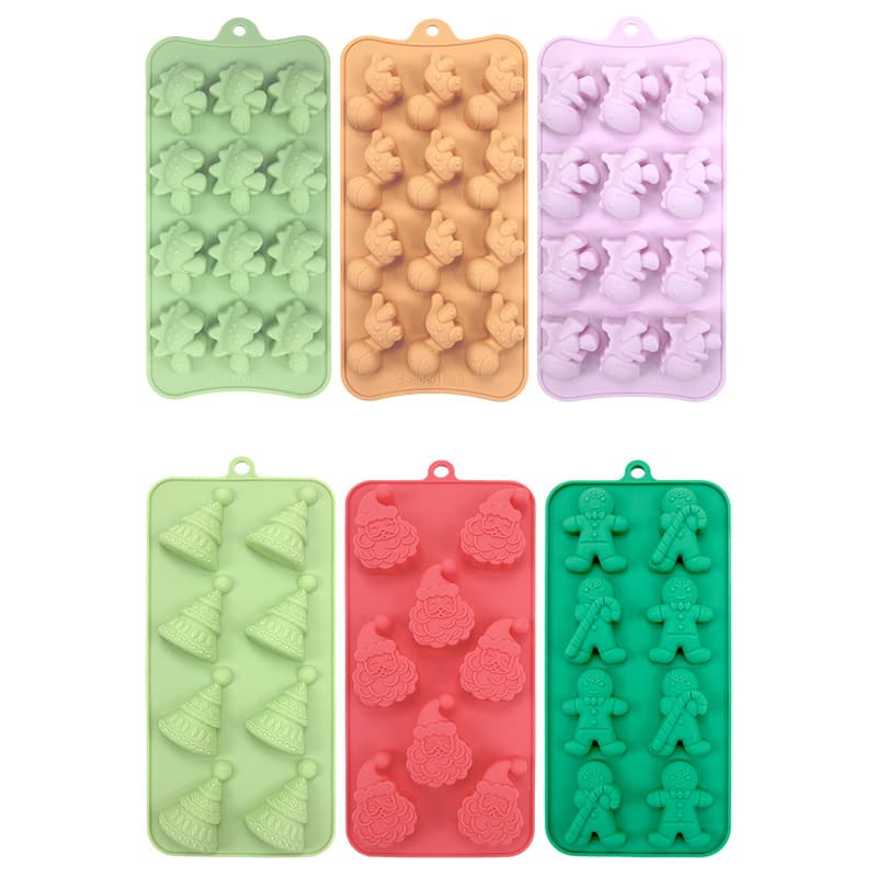 Cross-border Silicone Christmas Tree Santa Claus Gingerbread Man Soft Candy Biscuit Mold 3-in-1 Chocolate Silicone Mold