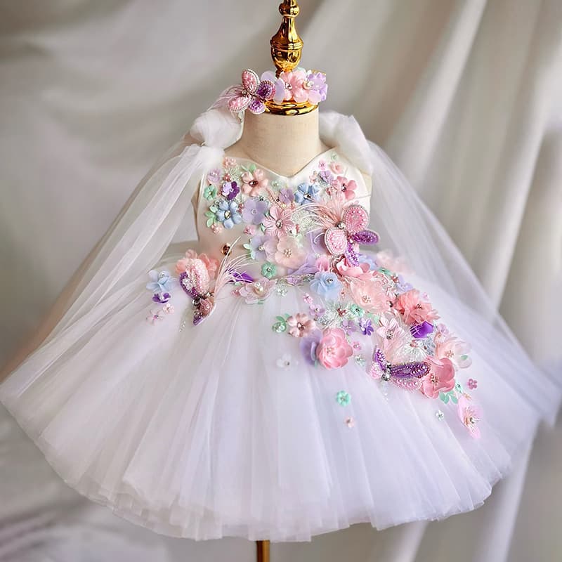 Children's Handmade Applique Dress, Small and Medium Size Kids' Host Graduation Ceremony Dress, Girl's Fashionable Catwalk Princess Dress