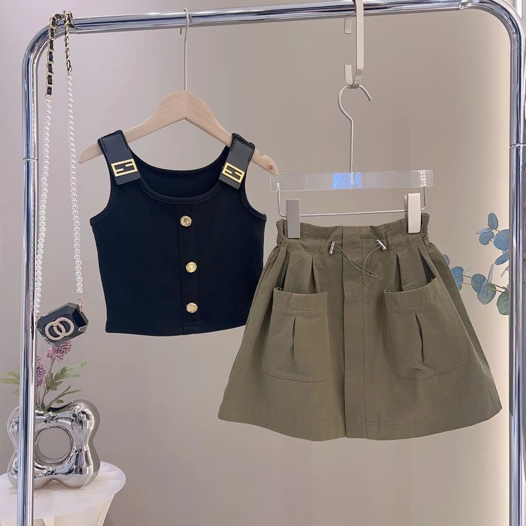 Girls Internet Celebrity Suit Summer Wear 2025 New Style Casual Work Wear Vest Skirt Pants Fashionable Middle and Older Children Two-piece Set
