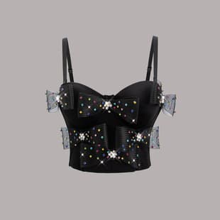 Luqiuguo Hot Girl Style Bow Camisole Vest Top for Women, Short Length, Stretchy Shapewear Fishbone Corset Top with Rhinestones DB2029