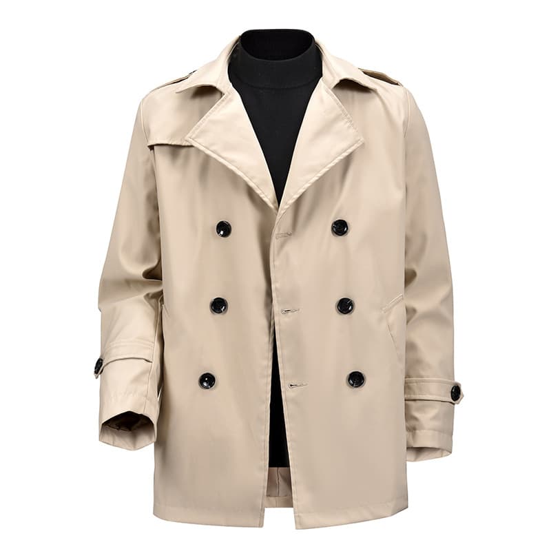 Cross-Border Wholesale Mid-Long Youth Men's Khaki Business Casual Double-Breasted Autumn Slim Fit Coat Overcoat