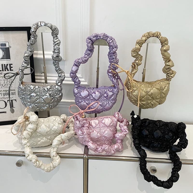 Korean pleated cloud bag women's bag niche bubble dumpling bag crossbody bag glossy single shoulder armpit bag fashionable and versatile