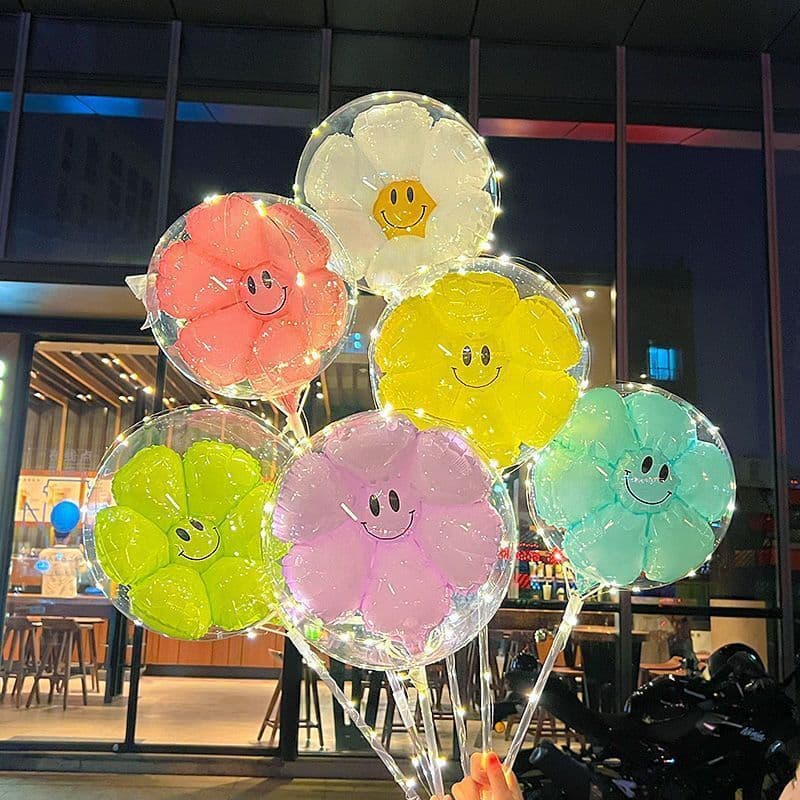 New Trendy Smiley Chrysanthemum Bubble Balloon for New Year's Day Holiday Photo Decoration, Picnic Event, Street Selling Gift