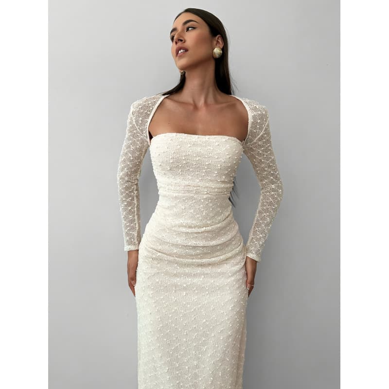 2026 Spring New French Fashion Elegant Square Neck Jacquard Knit Long Sleeve Dress Chic Slim Fit Maxi Dress