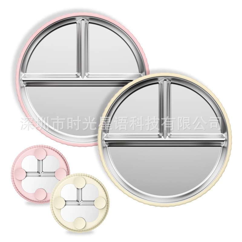 Cross-border Amazon kids plate with silicone suction base, food-grade four-leaf clover anti-fall design