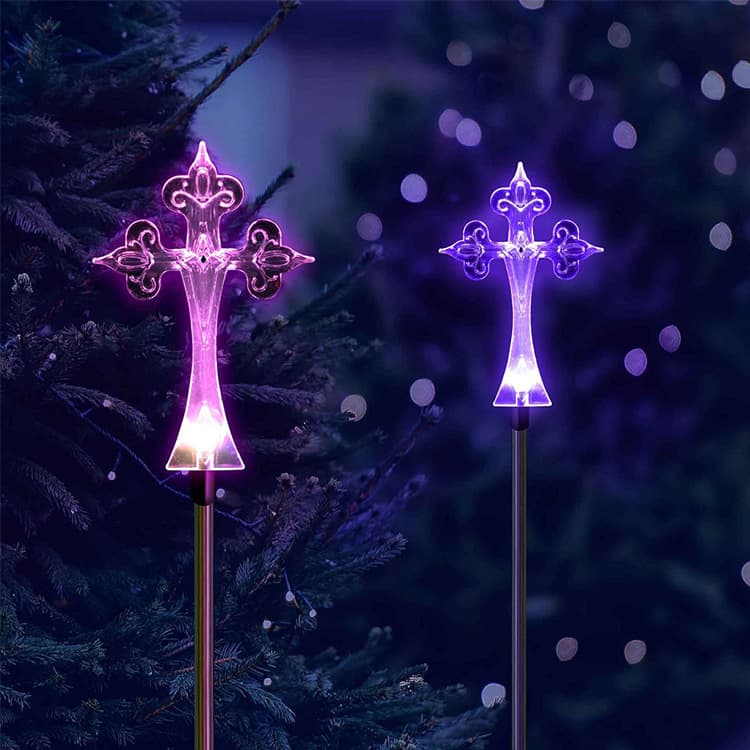 Solar Garden Stake LED Multicolor Changing Path Light Outdoor Decorative Figure Solar Cross Light
