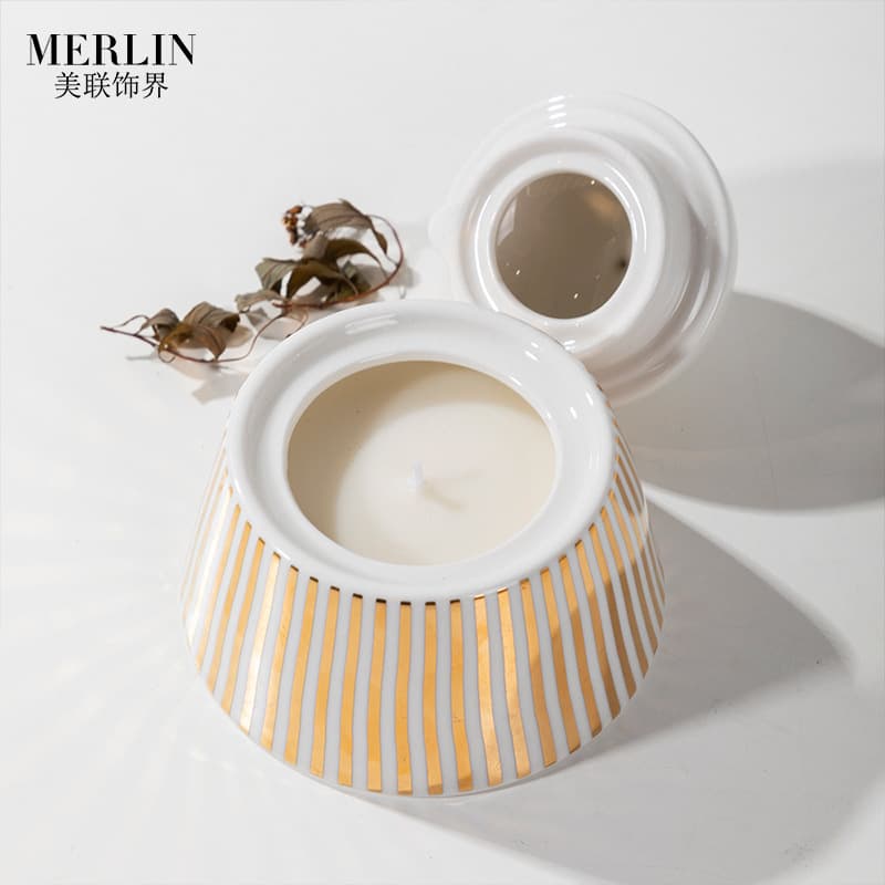 Meilian Shijie Glossy Glazed Decal Ceramic Candle Jar Modern Tabletop Home Decor Candle Jar Ceramic Pot