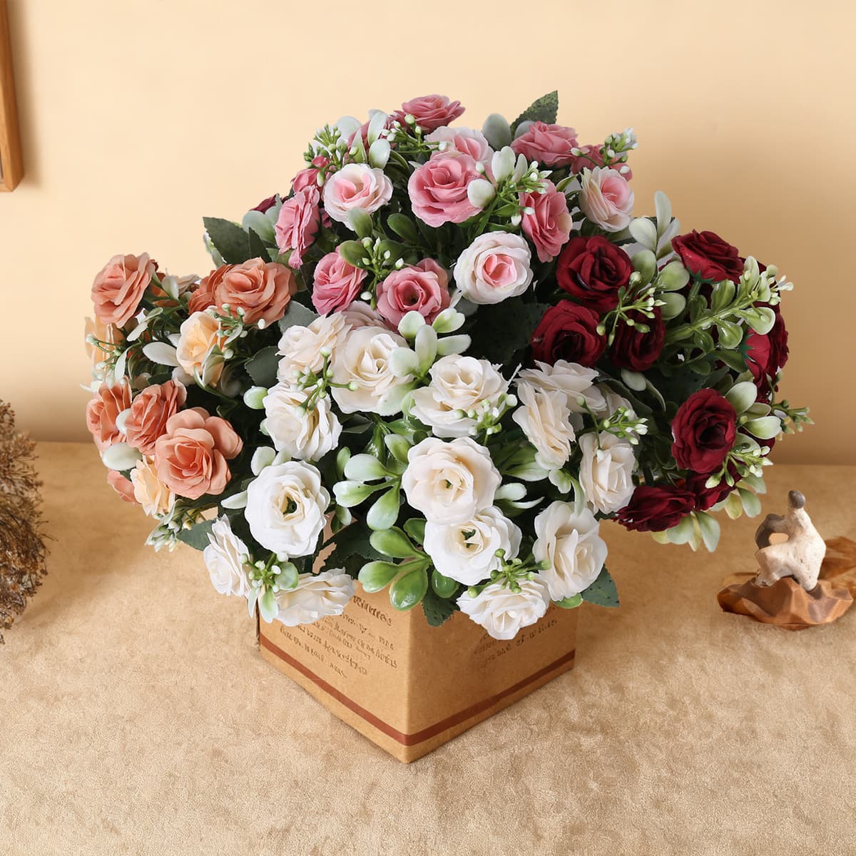 European Style 15-Head Concubine Small Rose Bouquet Silk Flower Home Decoration Wedding Arch Artificial Flowers Living Room Table Decor