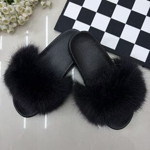 Factory Wholesale Faux Fox Fur Outdoor Cross-Border Fuzzy Slippers for Women, Fur Slippers for Indoor and Outdoor Wear