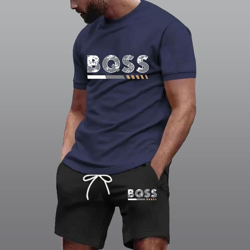 Summer EU Size Men's T-Shirt Set 2-Piece Casual Sports Fitness Quick-Dry Breathable Short Sleeve Set Dropshipping Available