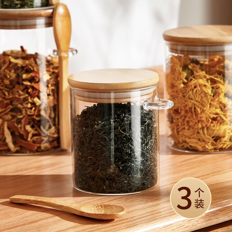Tea Jar Sealed Jar Tea Storage Box Sugar Jar Moisture-Proof Household Flower Tea Bottle with Spoon