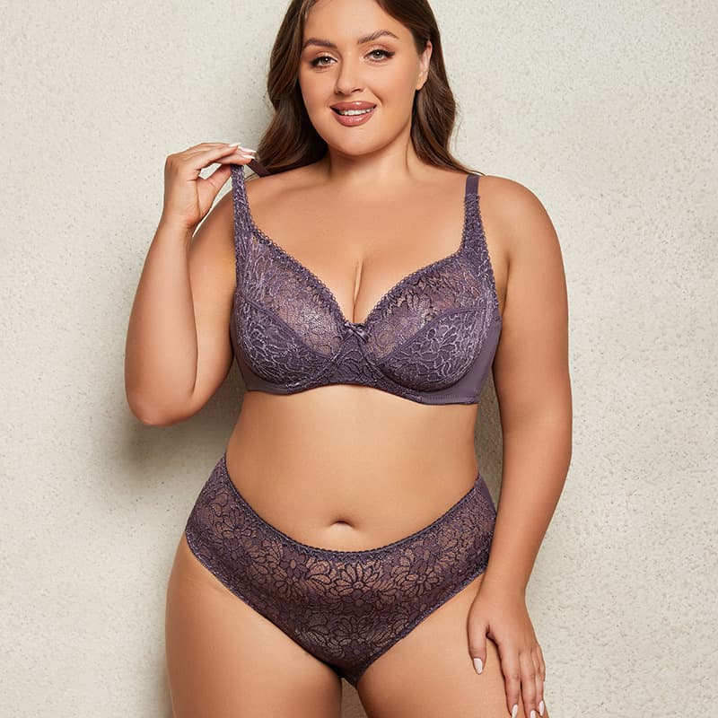 Full Bust Minimizer Bra Set, Plus Size Comfort Lace, Ultra-Thin Sexy Bra, Breathable