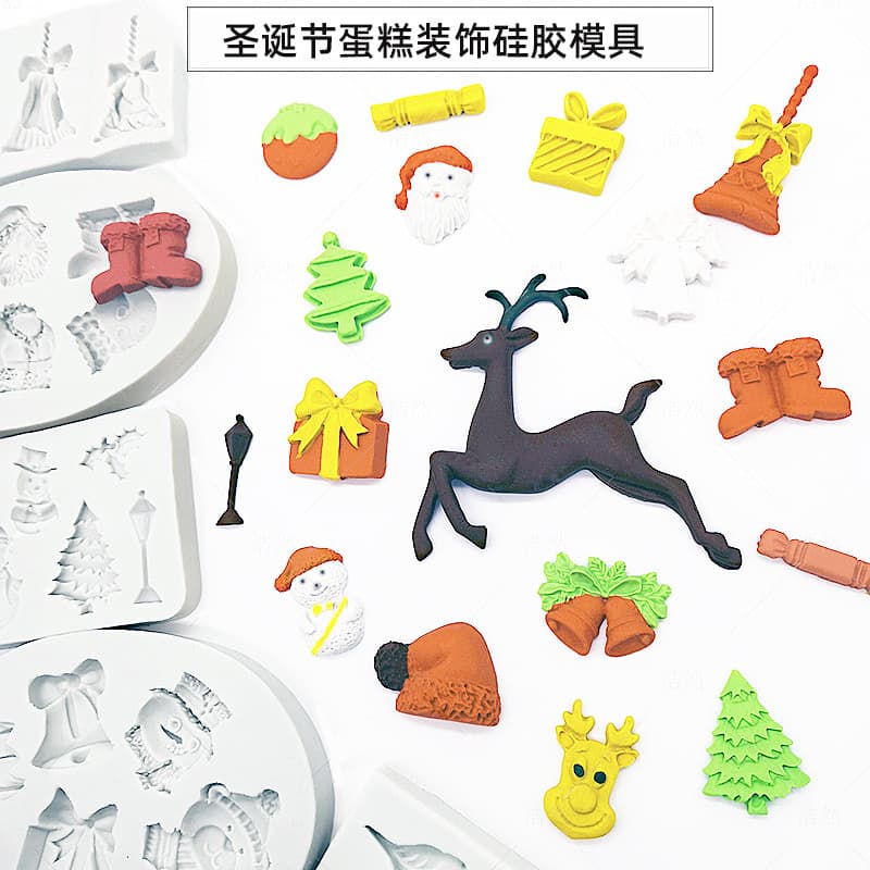 Christmas Fondant Chocolate Silicone Mold Christmas Tree Santa Boots Reindeer Cake Baking Decoration Tool