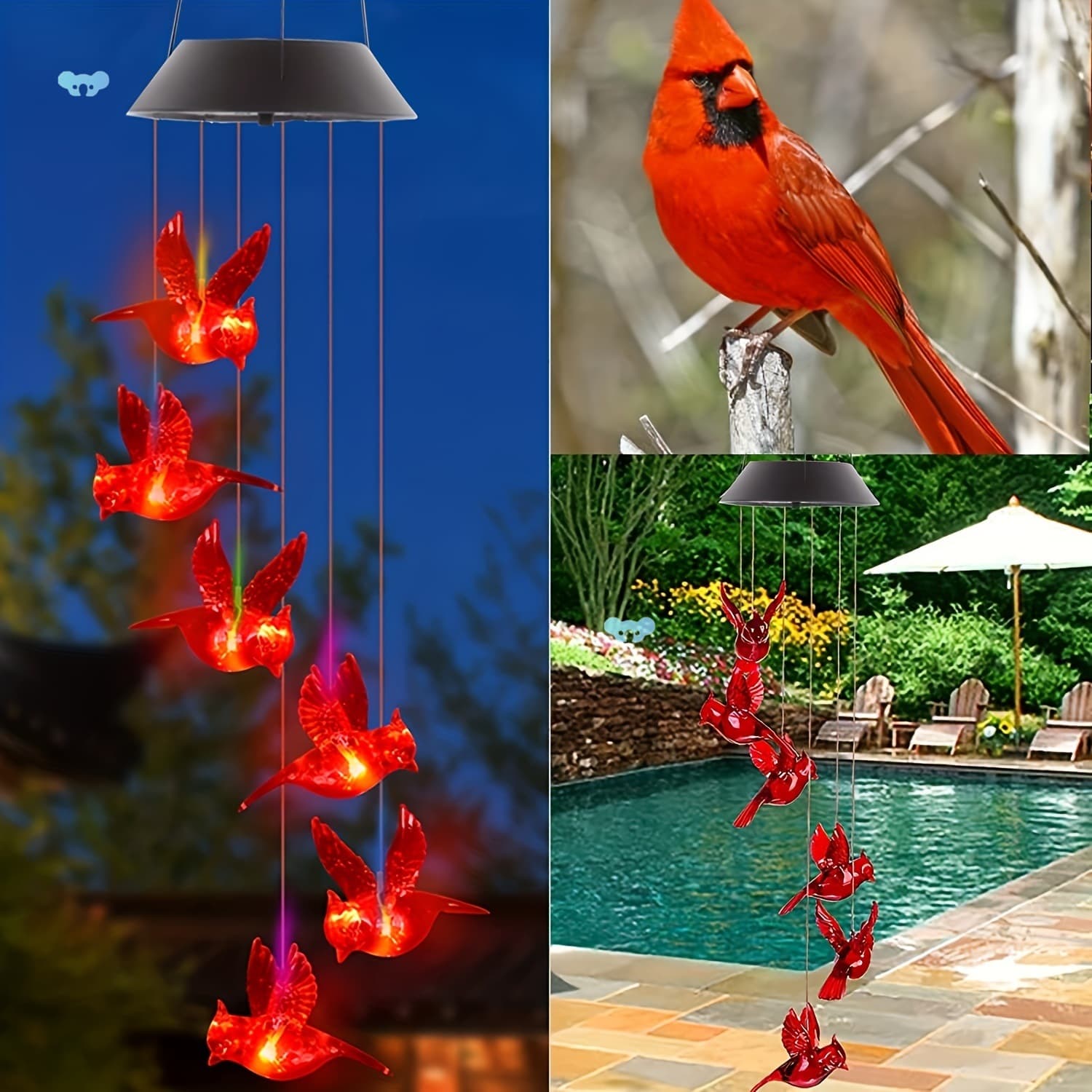1pc Outdoor Solar Flaming Bird Wind Chime Lights Outdoor