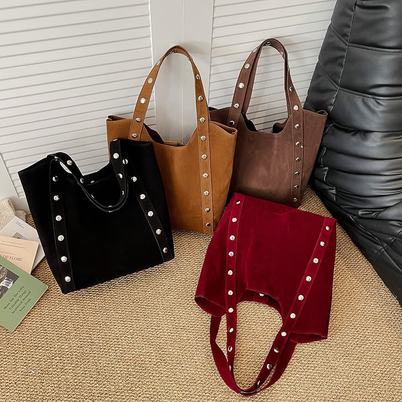 Cross-Border Women's Bag Foreign Trade Shoulder Bag New Tote Bag Matte Shoulder Bag Casual Versatile Rivet Bag Shoulder Bag
