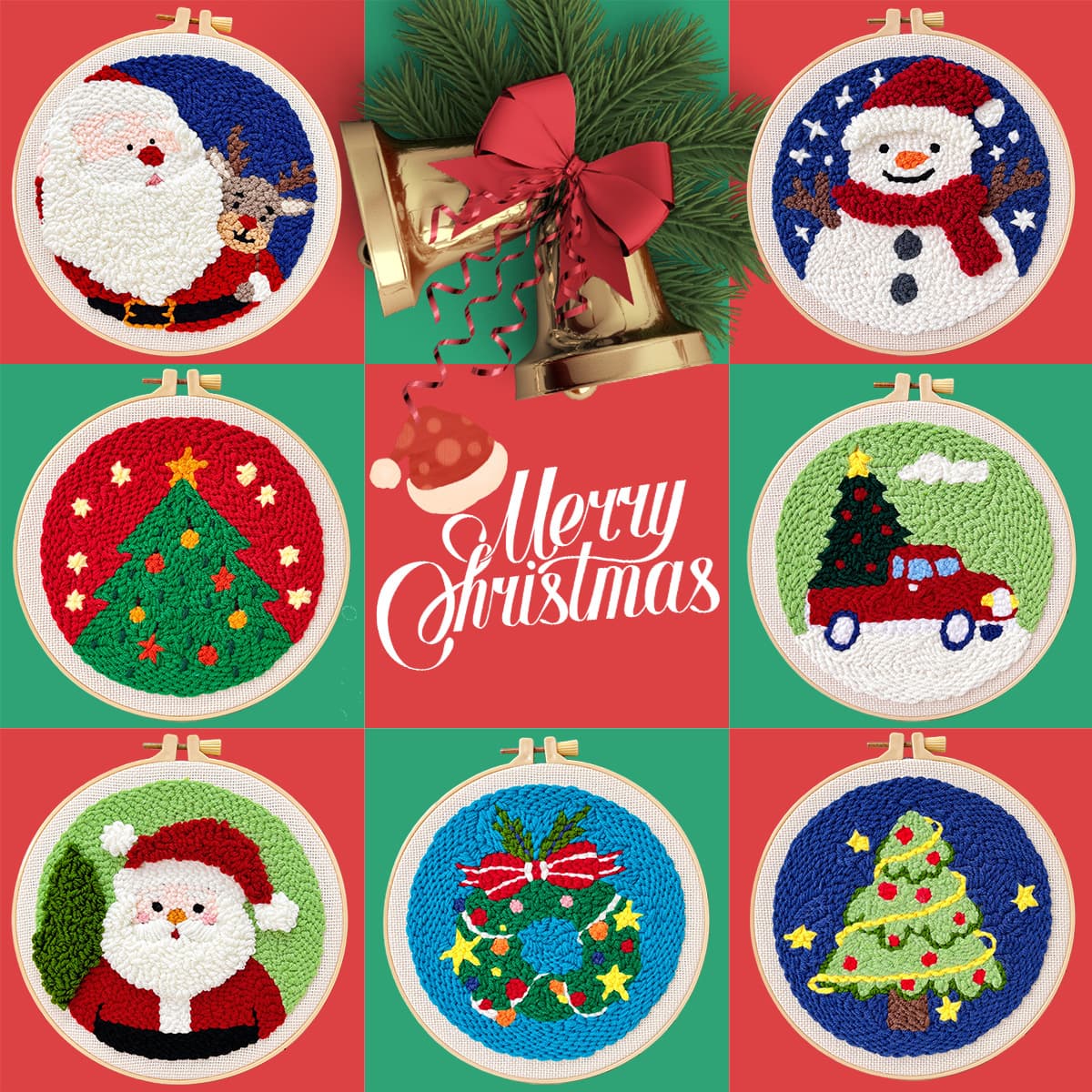 Russian Punch Needle Embroidery Christmas Series DIY Material Kit, Punch Embroidery Christmas Ornaments and Decorations
