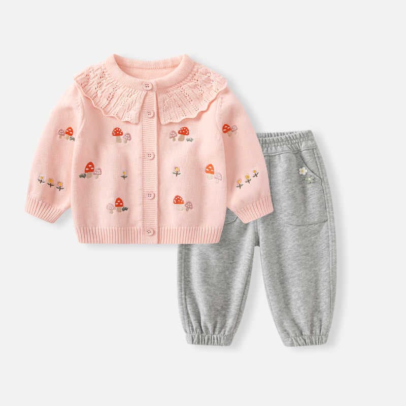Girls' Set 2026 Autumn New Baby Knit Cardigan Two-Piece Set Infant Versatile Top Fall Clothing