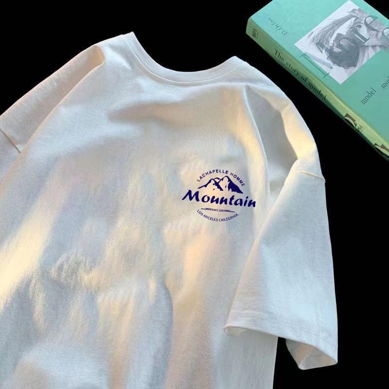2025 Summer Men's Short-Sleeve T-Shirt Slim Fit Round Neck Trendy Versatile National Trend Print Short-Sleeve Top Fashion T-Shirt