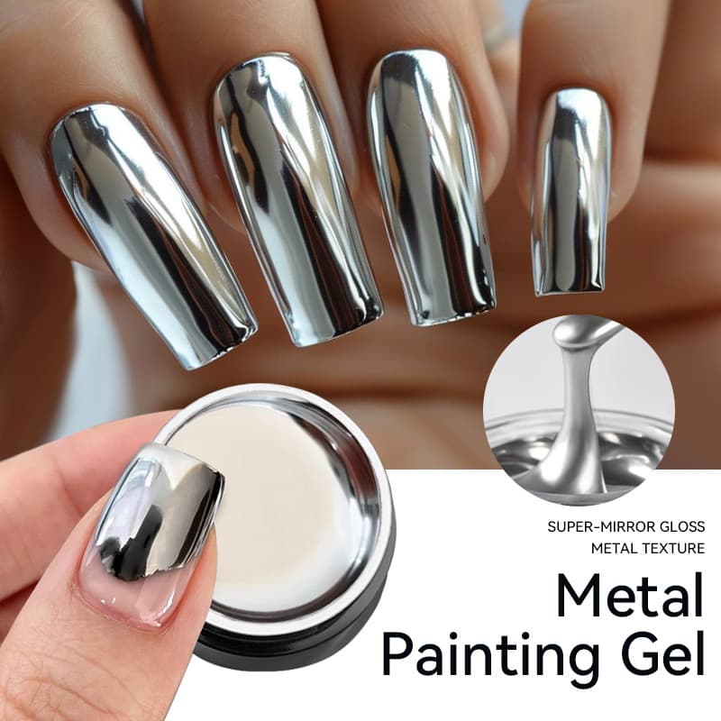 LILY'CUTE canned high-gloss metal painted glue silver nail polish glue hook edge super flash mirror silver cross-border special