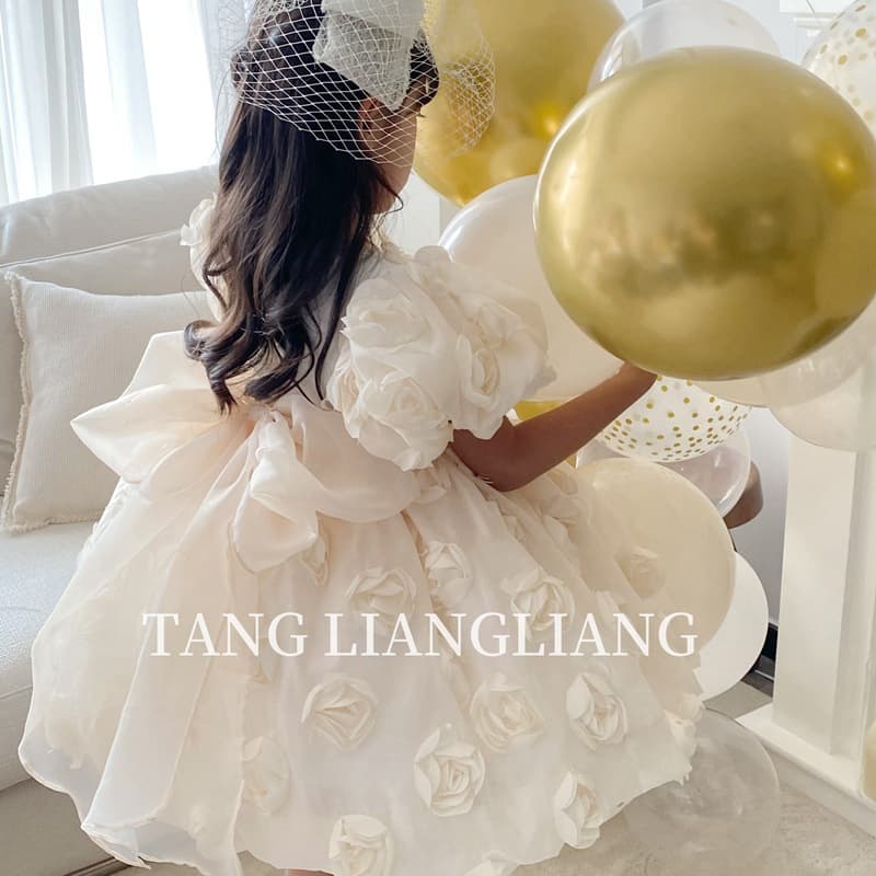 Kids Princess Dress 2025 New Rose Birthday Gown Host Performance Dress Wholesale