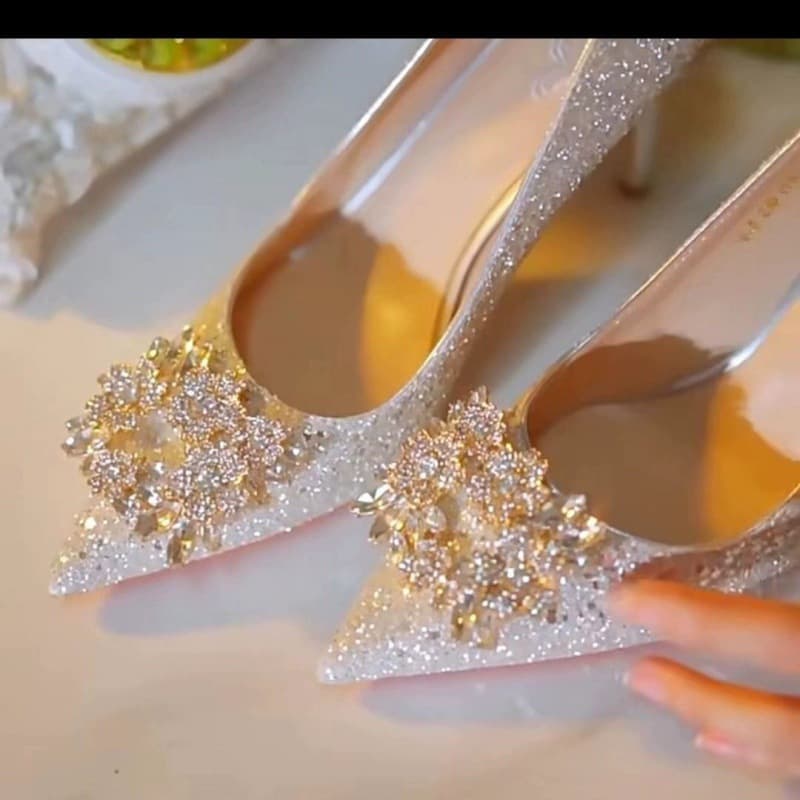 French High Heels Spring Women 2025 New Crystal Shoes Bride Wedding Shoes Niche Style