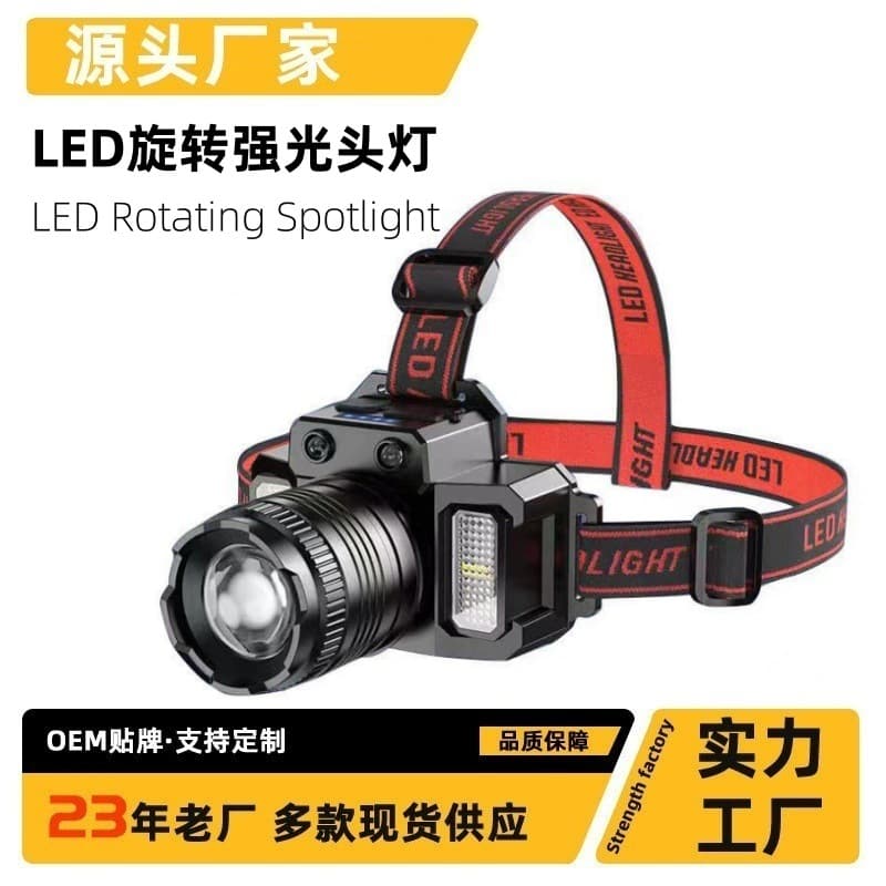 LED Headlamp with Rotating Zoom, Super Bright Head-Mounted Outdoor Home Use Long-Range Rechargeable Night Fishing Xenon Miner's Light