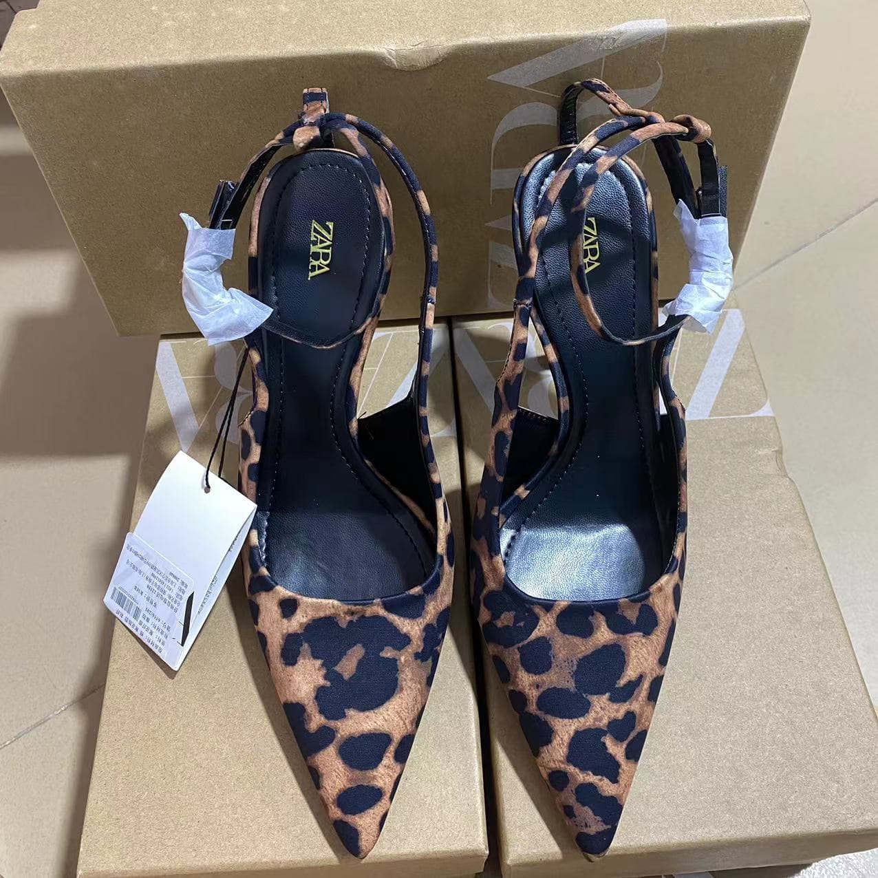 High Quality 2024 Spring Summer New YSL Style Pointed Toe Flat Shoes Women Vintage Mules Genuine Leather Sole Leopard Print