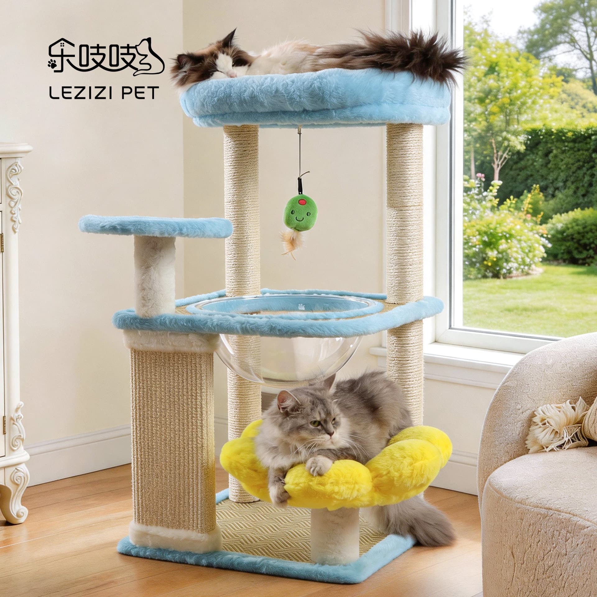 Wholesale Cat Tree with Integrated Cat Condo, Space Capsule Design, Large Multi-Level Cat Tower with Scratching Posts, Space-Saving