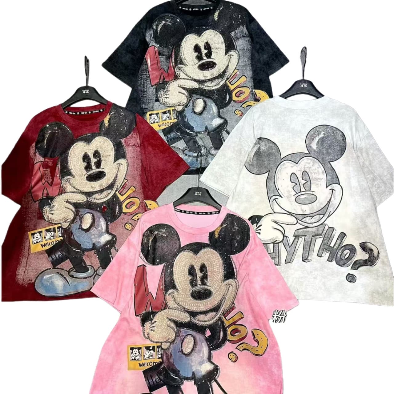Trendy Women's 2025 Fall European Style Plus Size Short-Sleeve T-Shirt, Heavy-Duty European and American Cartoon Comic Mickey Mouse Rhinestone Applique