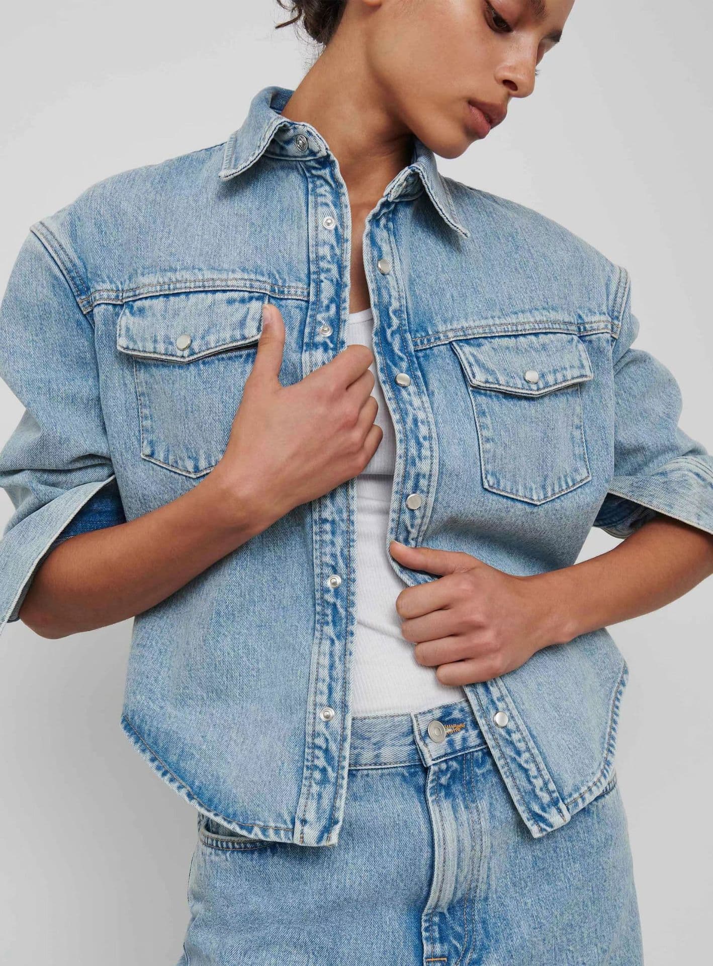 ART frankie shop New Fall/Winter Long-Sleeve Denim Jacket with Wide Shoulder Design