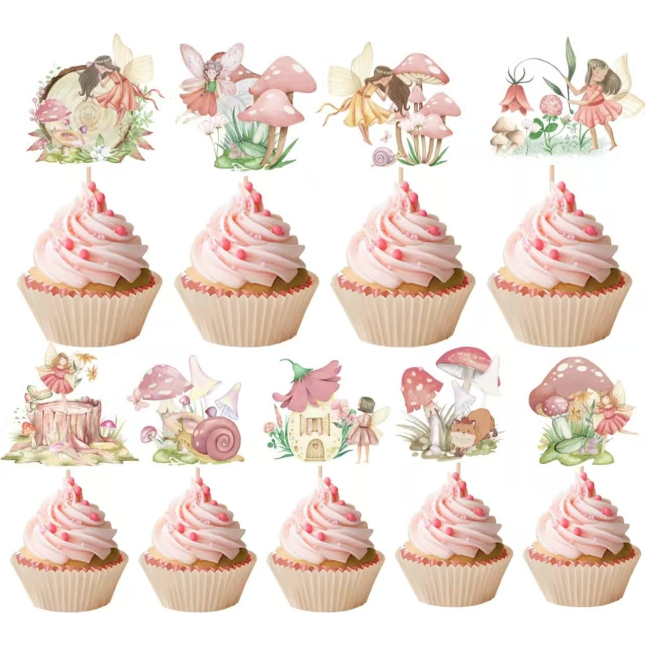 Cross Border 36 Piece Fairy Cupcake Picks Girls Birthday Insert Cards Chic Elf Baby Shower Party Decorations