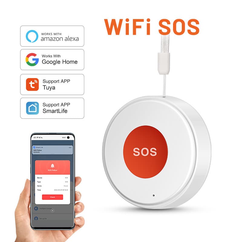 WiFi Tuya Smart Security SOS Button, APP Emergency Call Scene Linkage Smart Switch Built-in Rechargeable Battery