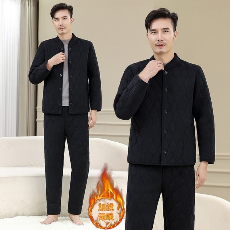 One-Piece Drop Shipping Fleece-Lined Thickened Men's Cotton Jacket and Pants Winter Middle-Aged and Elderly Set Elderly Cotton Clothes Dad's Warm