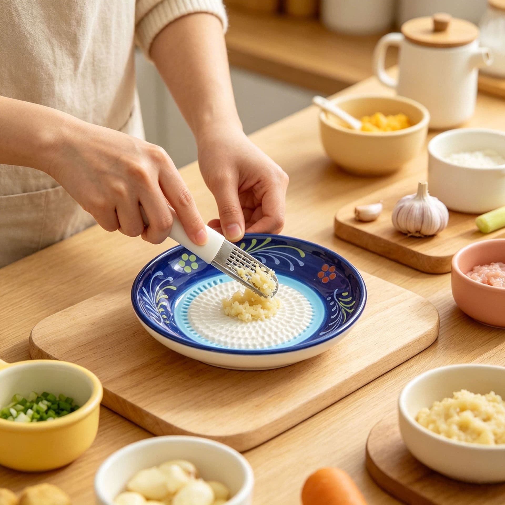 Cross-border Amazon Garlic Grinder Ceramic Garlic Grater Ginger Grinding Plate Kitchen Tableware Manual Baby Food Grinder Ginger Dish
