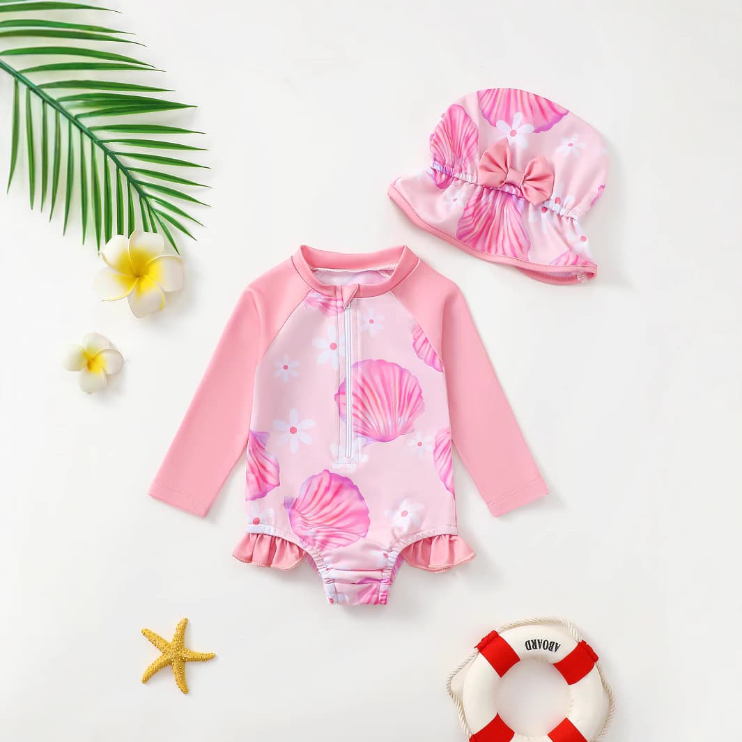 2025 Korean-style Long-sleeve One-piece Swimsuit for Little Girls Baby Infant Sun Protection Quick-dry Summer Beach Kids Swimwear