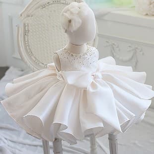 Baby First Birthday Dress Princess Dress Girls Birthday Tutu Dress Flower Girl Korean Satin Children Host Evening Gown