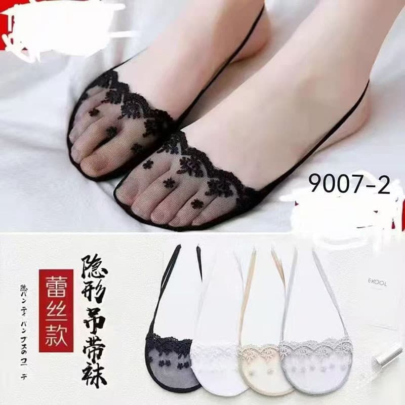 Women's Summer Camisole Lace Invisible Socks, Casual Thin Half-Sole Boat Socks with Cotton Bottom, Non-Slip, Breathable Low-Cut Socks