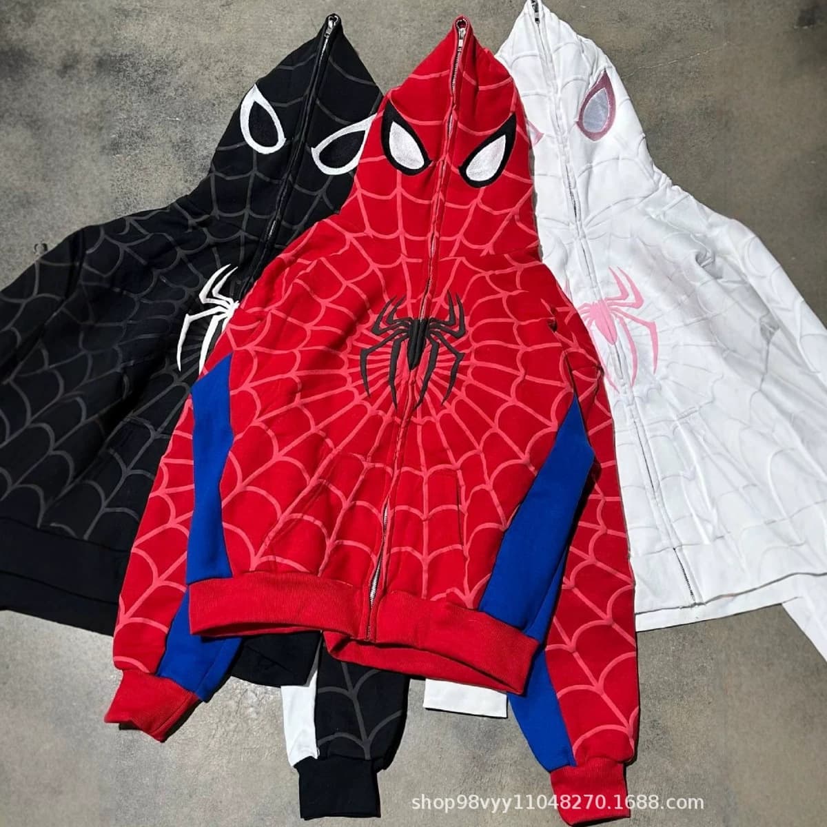 European and American cross-border new style Gothic dark spider print hooded cardigan full chain loose men's and women's trendy sweatshirt jacket