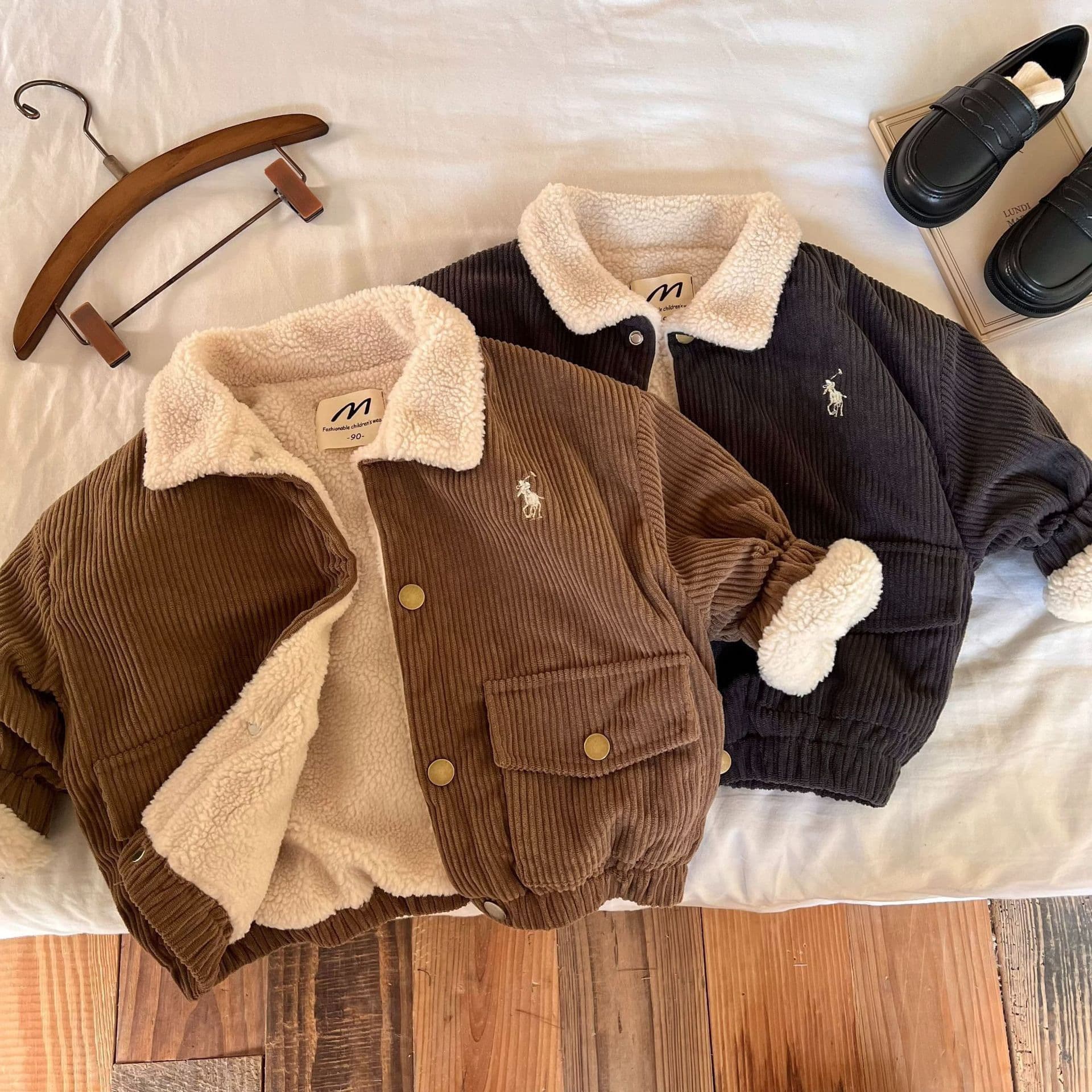 Boys' coats, fashionable and versatile thickened cotton coats, 2025 autumn and winter new products, girls' pit strips and velvet casual and versatile cotton coats