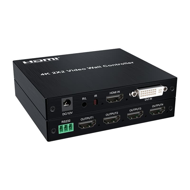 4K 2x2 HDMI 1-in-4-out Video Wall Processor for TV Video Walls with Multiple Splice Modes