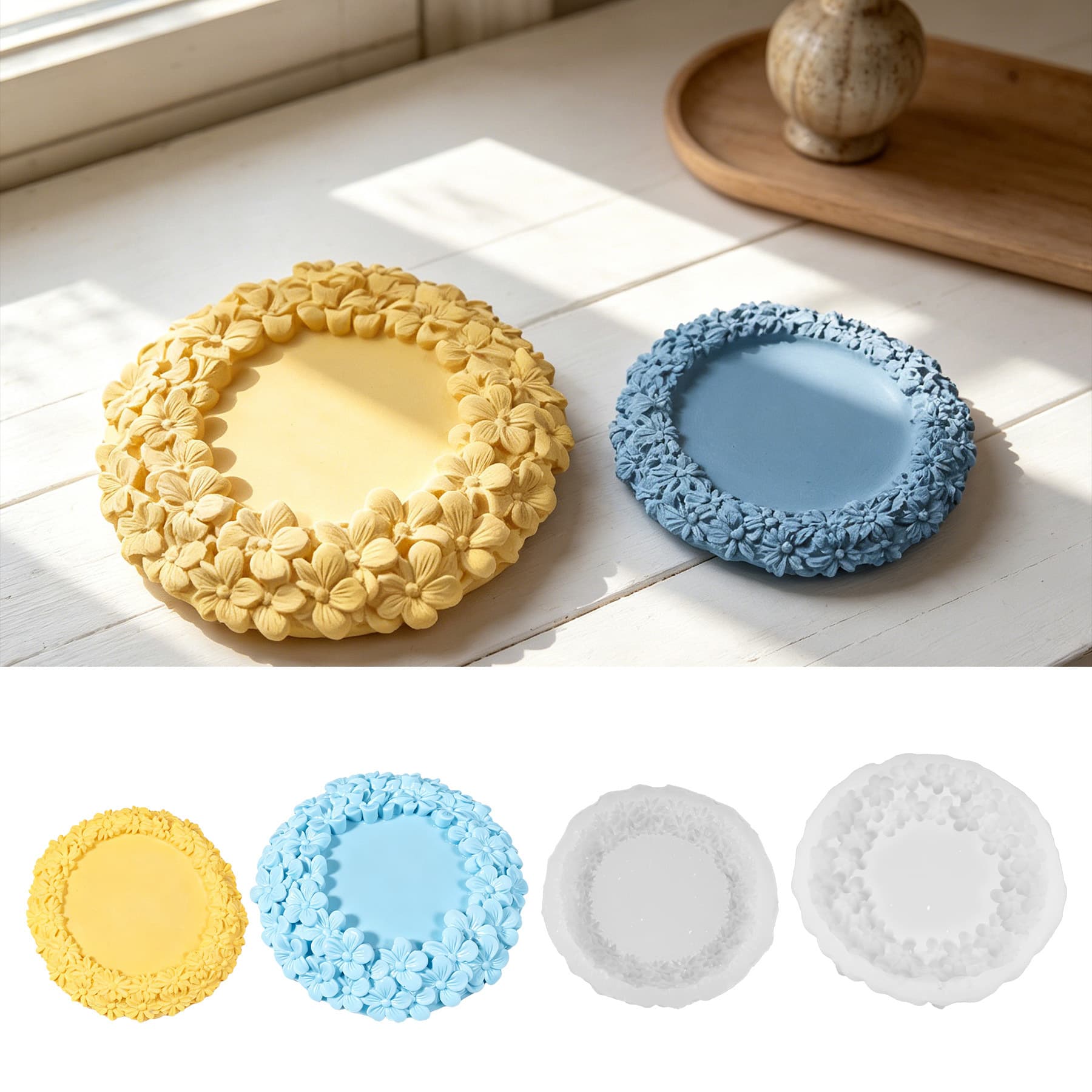 Ins Wreath Edge Tray Liquid Silicone Mold DIY Daisy Plaster Storage Tray Wholesale Silicone Cake Mold