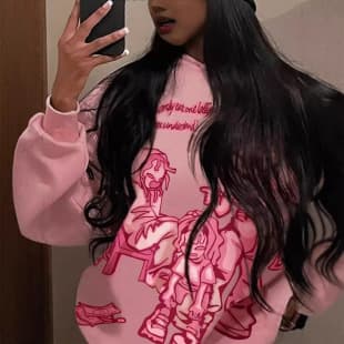 2024 European and American Graffiti Street Pink Casual Sports Hoodie Loose Cartoon Print Pullover Sweatshirt