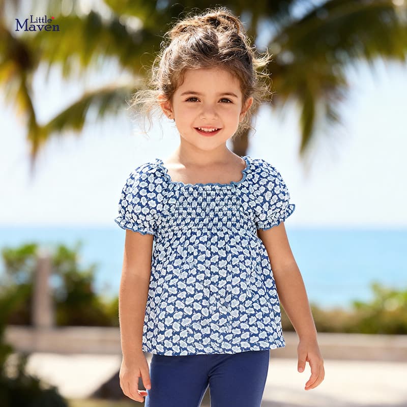 Little Maven Kids T-Shirt European and American Summer New Girls Short Sleeve T-Shirt Cotton Round Neck Children's T-Shirt