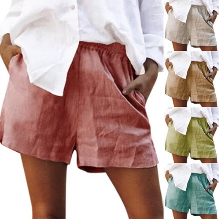 2025 Cross-border European and American Women's New Summer Shorts for Amazon eBay AliExpress Cotton Linen Shorts