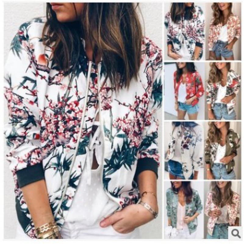 Plus Size Spring Autumn Women's Casual Round Neck Long Sleeve Printed Jacket, Loose Fit, Elegant, Baseball Style