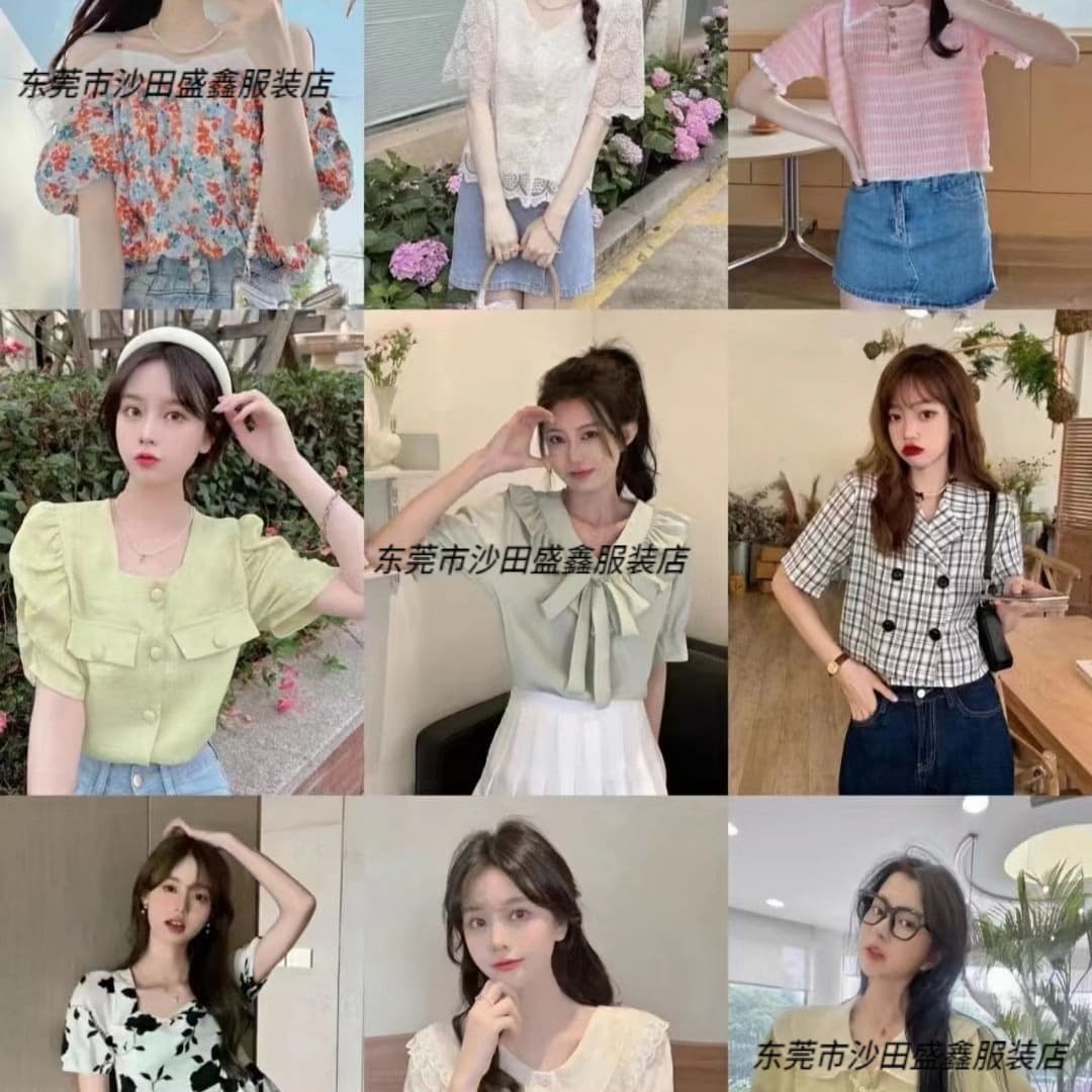 Sexy Shein Women's Clothing Wholesale Supply Korean Style Summer Short-Sleeved Chiffon Shirt for Women Pretty Girl Shirt Blouse Top