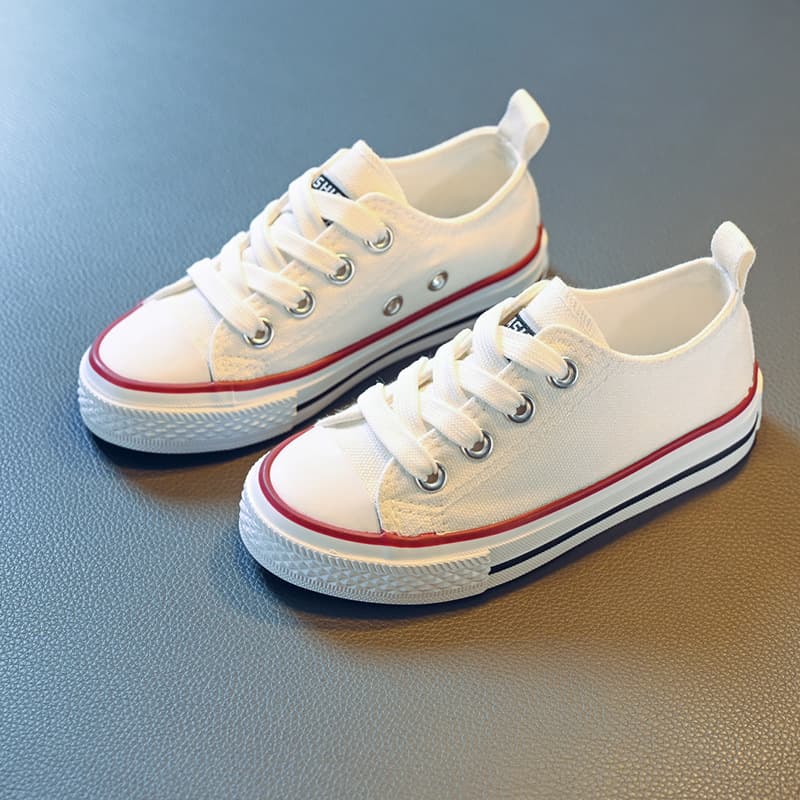 Children's Canvas Shoes 2024 Spring/Autumn Korean Low-Top Lace-Up Sneakers for Boys and Girls Toddler White Casual Cloth Shoes