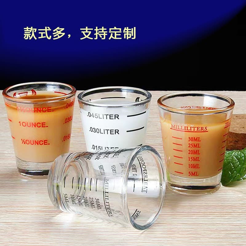 Factory direct transparent graduated glass ounce cup, 45ml espresso cup, kitchen roasting measuring cup, ounce cup