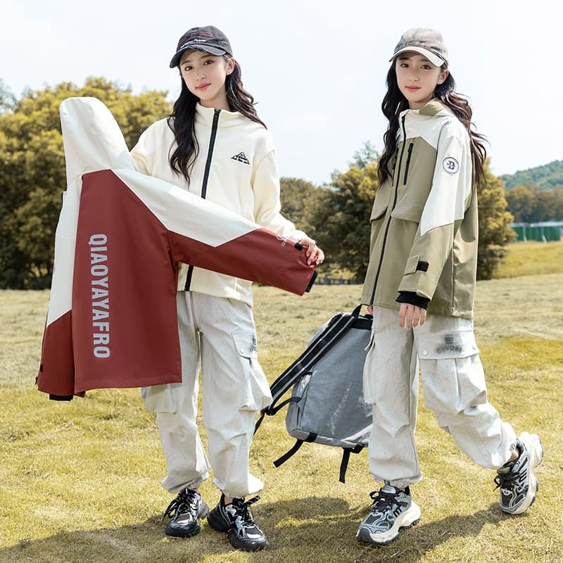 Student casual Korean style fashion jacket two-piece set girls hooded jacket middle school student top jacket